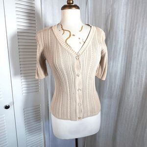 Liz Claiborne Sweaters Size S Women’s Beige Button-Down V-Cut Sweater Shirt